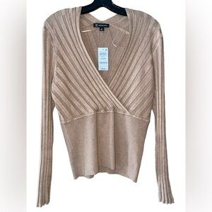 INC International Concepts NWT Ribbed Faux Wrap Sweater‎ Tan Women’s Size XL